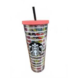 Floral Starbucks Reusable Tumbler with Straw and Pink Lid